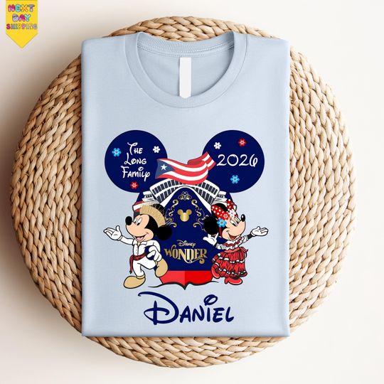 Discover The Long Family Disney Wonder Cruise 2026 T-shirt, Puerto Rico Flag Mickey Minnie Tee, Matching Family Vacation Apparel, Custom Trip Gift
