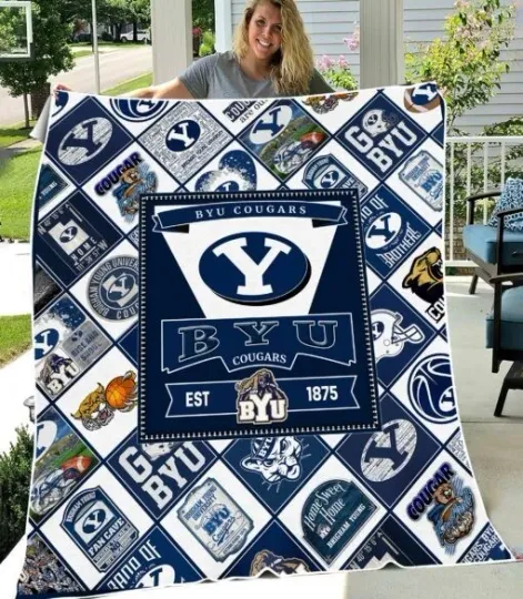 Discover College Blue and White Cougar Stadium Fleece Blanket