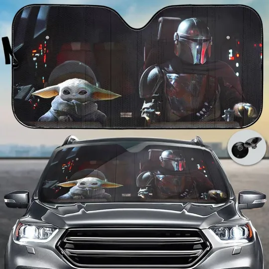 Discover Mandalorian Car Sunshade, Baby Yoda Car Sunshade, Movie Theme Auto Sun Shade