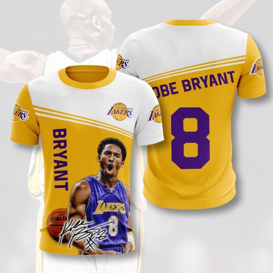 Discover NBA Los Angeles Lakers Kobe Bryant Gold White T-Shirt