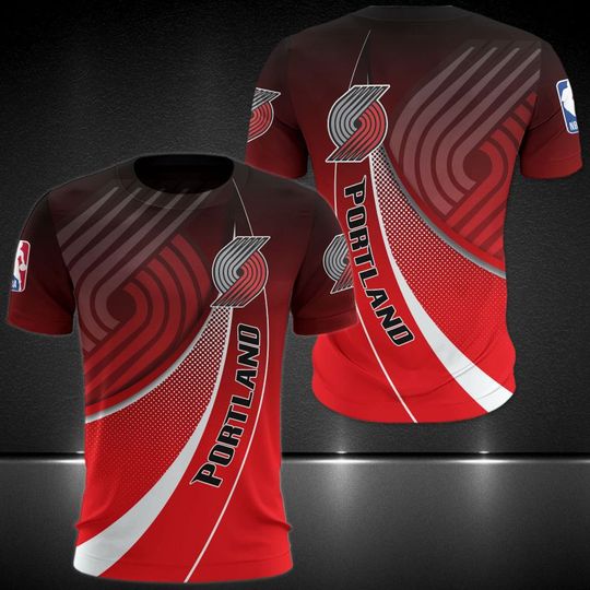 Discover NBA Portland Trail Blazers Red Gradient Curves T-Shirt