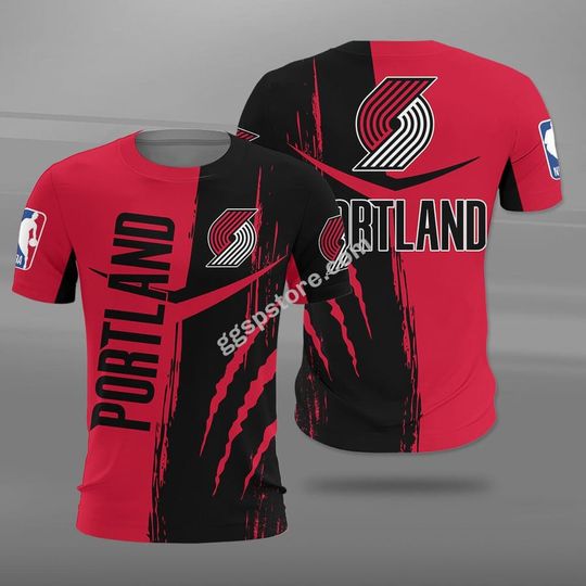 Discover NBA Portland Trail Blazers Red Black Scratch T-Shirt