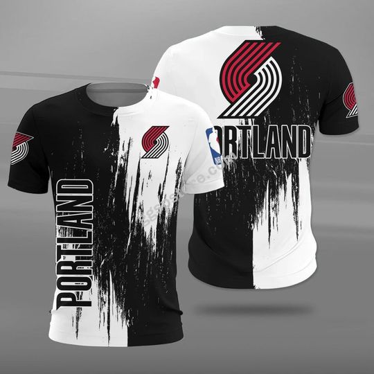 Discover NBA Portland Trail Blazers Black White Brush T-Shirt
