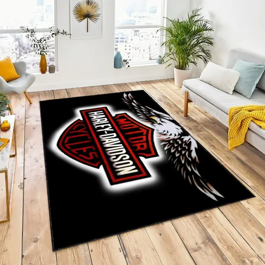 Discover Harley, Motocycle Rug, American Legend Motorcycle Rug, Harley Cycle Rug, ManCave