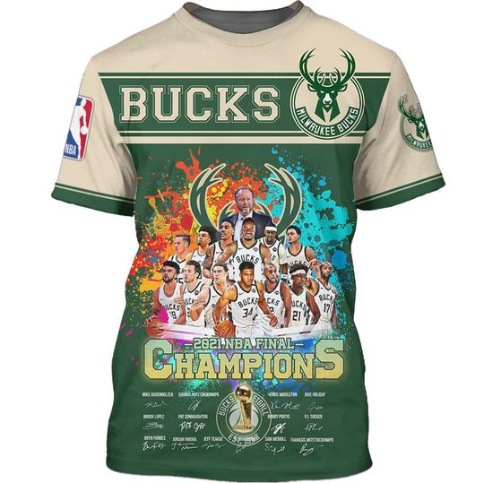 Discover NBA Milwaukee Bucks Green Cream 2020 – 2021 Final Champions T-Shirt
