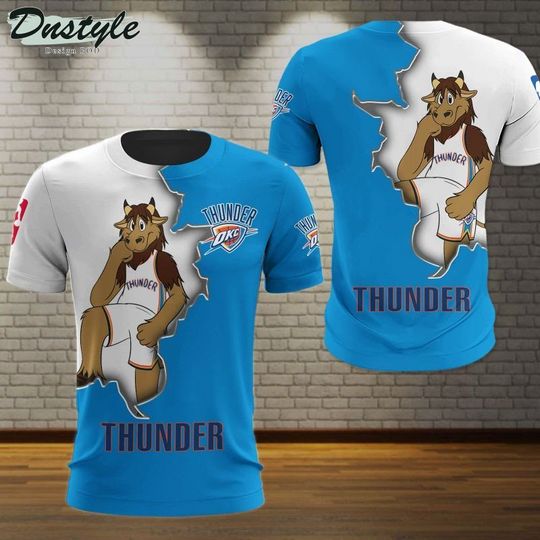 Discover NBA Oklahoma City Thunder Blue White Mascot Scratch T-Shirt
