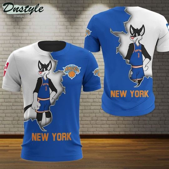 Discover NBA New York Knicks White Blue Masoct Scratch T-Shirt