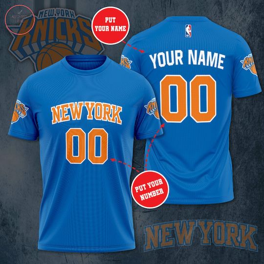 Discover NBA New York Knicks Custom Name Number Blue T-Shirt