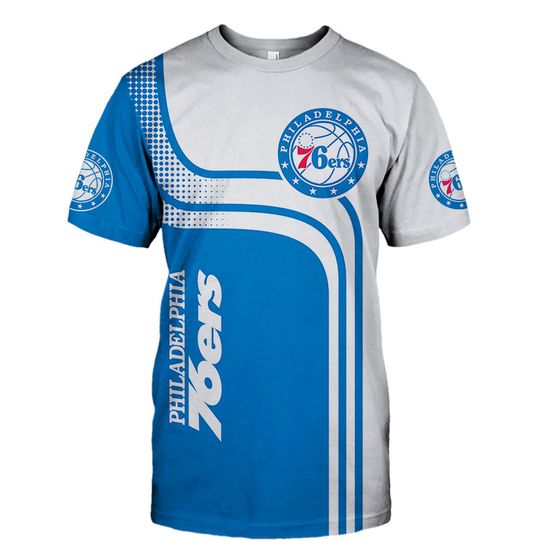 Discover NBA Philadelphia 76ers White Blue Curves T-Shirt