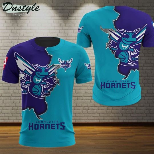 Discover NBA Charlotte Hornets Teal Dark Purple Mascot Scratch T-Shirt