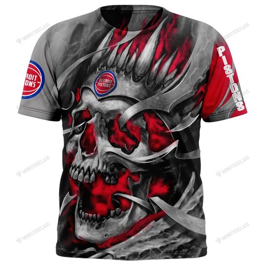 Discover NBA Detroit Pistons Custom Name Number Skull T-Shirt