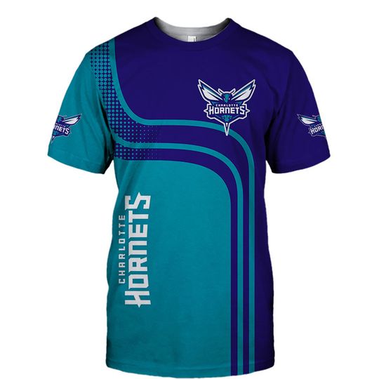 Discover NBA Charlotte Hornets Dark Purple Teal Curves T-Shirt