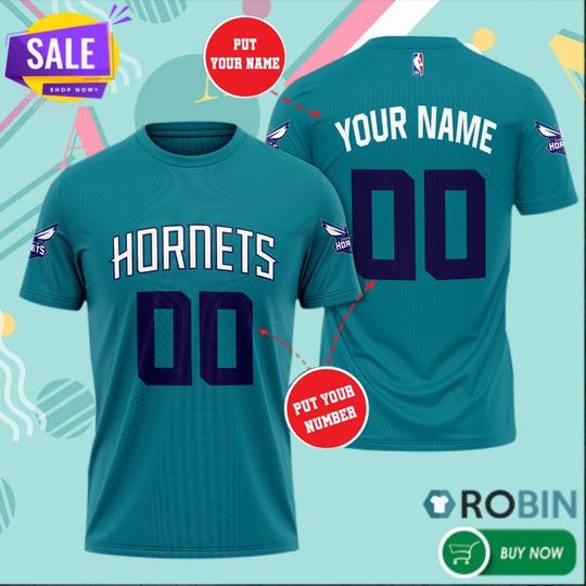 Discover NBA Charlotte Hornets Custom Name Number Teal T-Shirt