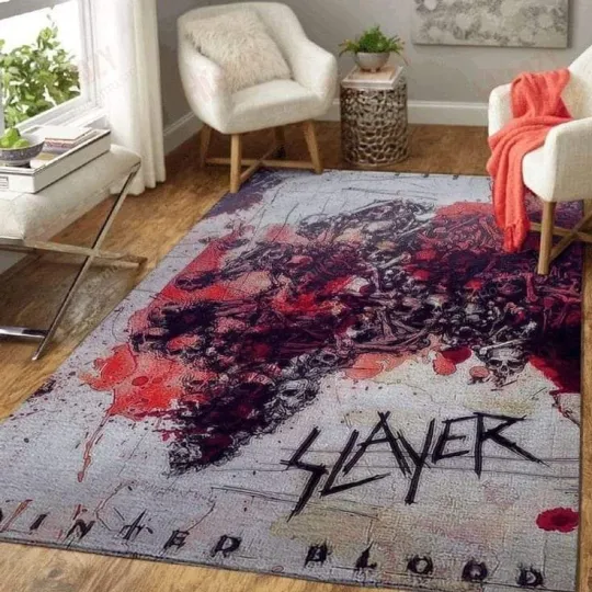 Discover Slayer Metal Band Rug – Violent Album Art Style with Blood Splatter Graphic for