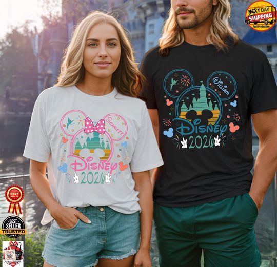 Discover Custom Disney Trip 2026 Shirt, Retro Sunset Disneyworld Tee, Personalized Tinkerbell Mickey Minnie Squad, Family Trip - soft bella canvas te