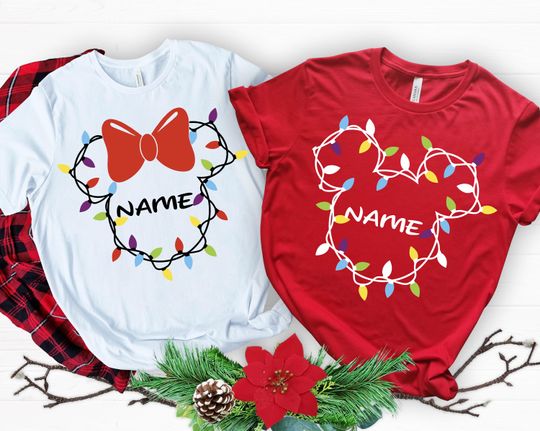 Discover Personalized Disney Christmas Lights Shirts, Custom Name Matching Family Tees, Mickey Minnie Holiday 2026 Shirts, Xmas Gift Tops