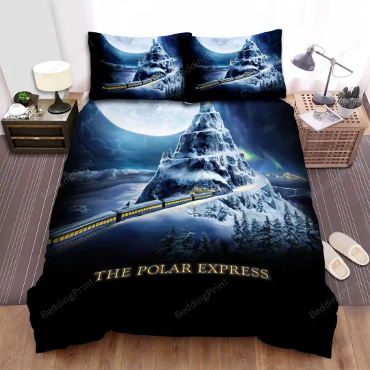 Discover The Polar Express Full Moon Background Bed Sheets Duvet Cover Bedding Sets