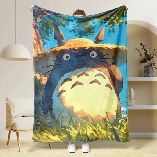 Discover Cute Totoro Style Forest Creature Flannel Blanket Kids Cozy Throw Gift