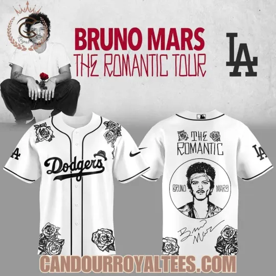 Discover Dodgers Bruno *Mars The Romantic Tour 2026 Jersey Size S-5XL