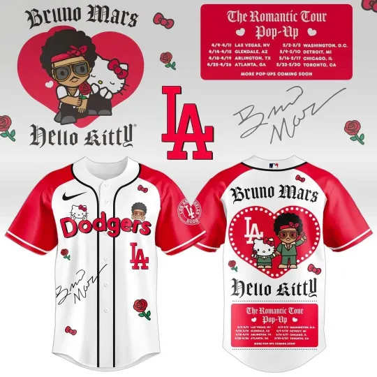 Discover Dodgers x Bruno Mar x Hello K1tty 2026 The Romantic Tour Special Edition Jersey