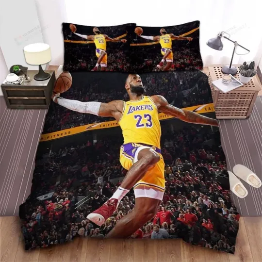 Discover Los Angeles Lakers Lebron James Dunking Photograph Bed Sheet Duvet Cover Bedding