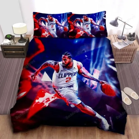 Los Angeles Clippers Kawhi Leonard Dribbling Artwork Bed Sheet Duvet Cover Bedding
