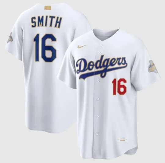 Discover Dodgers Smith White 2026 Gold Collection Stadium Jersey Fan made Size S-5XL