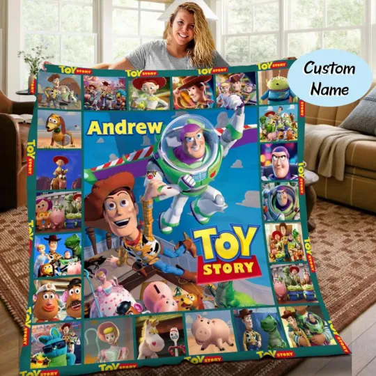 Discover Personalized Toy Cowboy Space Hero Flannel Blanket Custom Name Gift