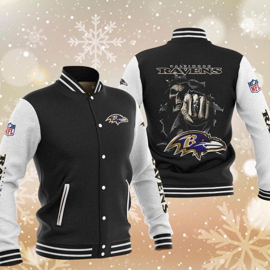 Discover football Baltimore Ravens Black Skull Baseball Jacket