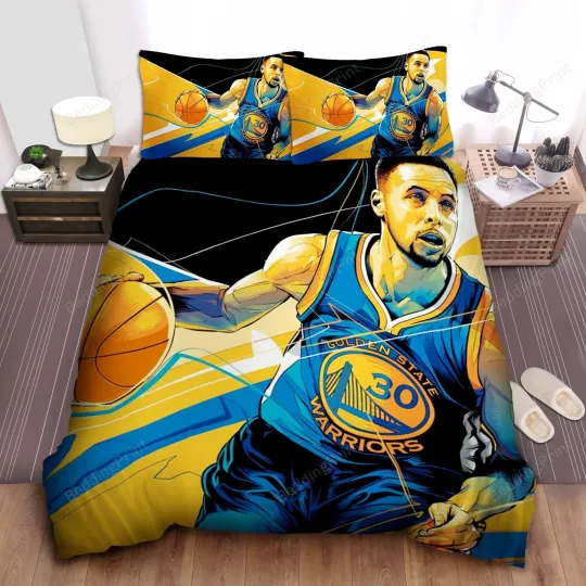 Discover Golden State Warriors Stephen Curry Digital Painting Bed Sheet Duvet Cover