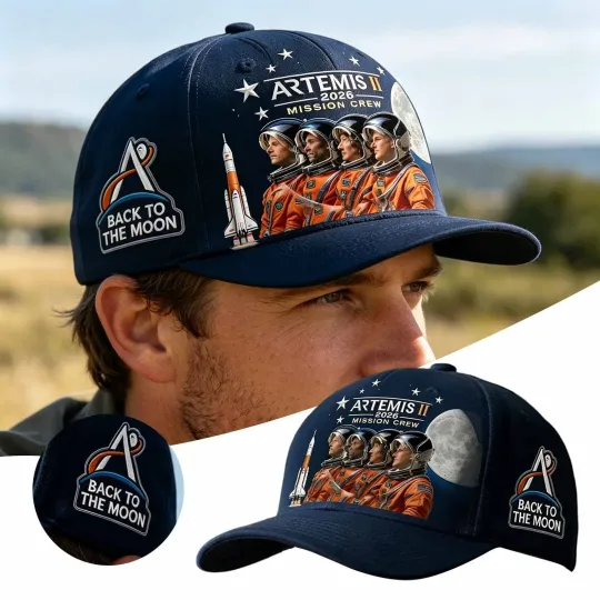 Discover NASA Artemis II Mission Crew Back to the Moon Printed Baseball Cap Blue