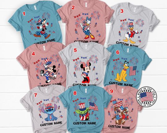 Custom Name Mickey And Friends 4th Of July Shirt, Mickey Minnie Goofy Pluto USA Shirt, Disney USA 4th Of July Shirt, Mickey 4th Of July Shirt