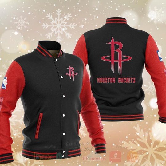 Discover NBA Houston Rockets Black Red Baseball Jacket