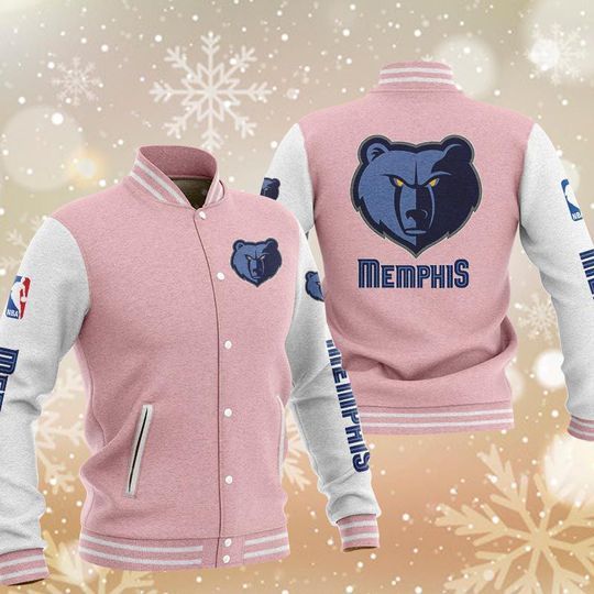 Discover NBA Memphis Grizzlies Pink White Baseball Jacket