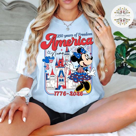 Discover Personalized USA 250th Anniversary Patriotic Disney 4th of July Shirt, Mickey and Friends Castle America Fourth of July, Red White and Blue