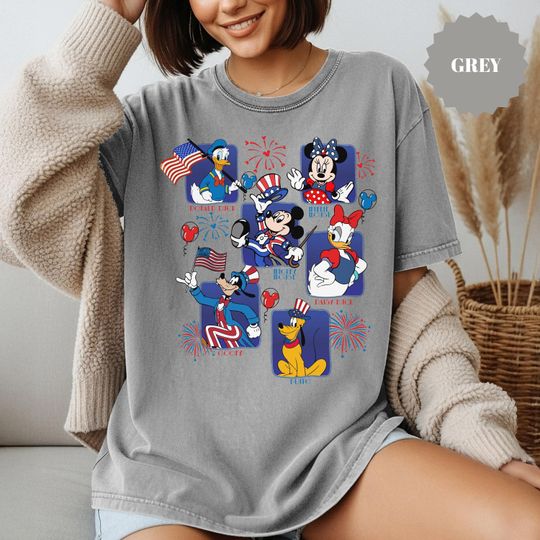 Discover Vintage Patriotic Cartoon Characters Shirt, Retro USA Graphic Tee, Independence Day Outfit