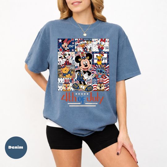 Discover Disney USA 250 4th of July Graphic Tee, Patriotic Cartoon Collage Shirt