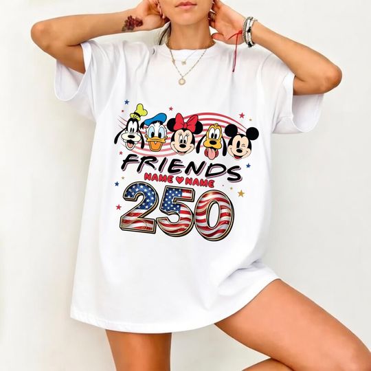 Discover Custom Disney Friends America 250 Shirt Mickey Minnie Donald Goofy Pluto Personalized 4th of July T-Shirt Gift for Family Friends Group