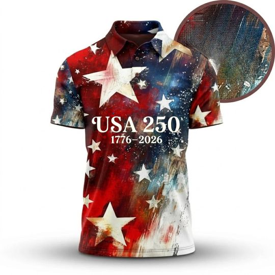 Discover USA 250th Anniversary Polo, 4th of July 17762026 Patriotic Shirt, Independence Day Apparel, Vintage American Flag Polo