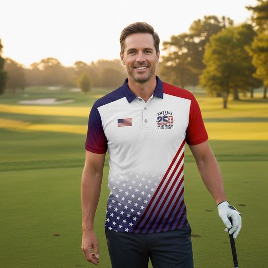 America 250th Anniversary Golf Polo Shirt, 17762026 American Flag Polo, Patriotic USA Flag Golf Shirt, Fourth of July Golf Shirt