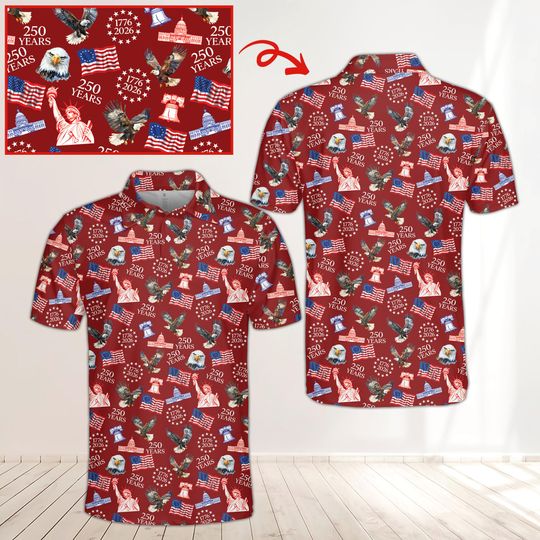 Discover America 250 Years Polo Shirt, Patriotic US Flag Polo, 250th Anniversary Gift, American Birthday 1776-2026 Celebration, 4th of July Shirt