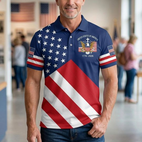 Discover USA 250th Anniversary Polo Shirt, American Flag 17762026 Patriotic Polo, USA 250 Years Shirt, Bald Eagle American Tee, 17762026 Shirt