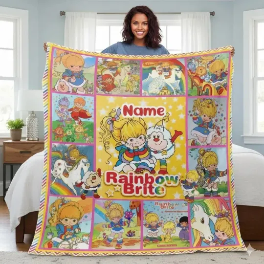 Personalized 80s Rainbow Star Fleece Blanket