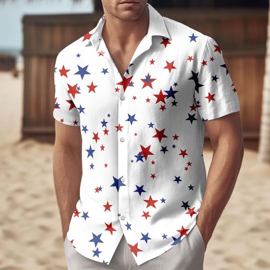 Discover Usa Star Button Shirt, Usa Star Shorts, Independence Day, Anniversary Hawaiian Shirt, 4th of July Gift, Patriotic Shirt