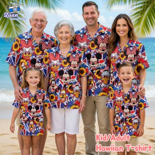 Discover Mickey and Friends Hawaiian Shirt, Minnie Mouse Summer Aloha Tee, Family Vacation Trip Shirt, 4th of July Party Outfit