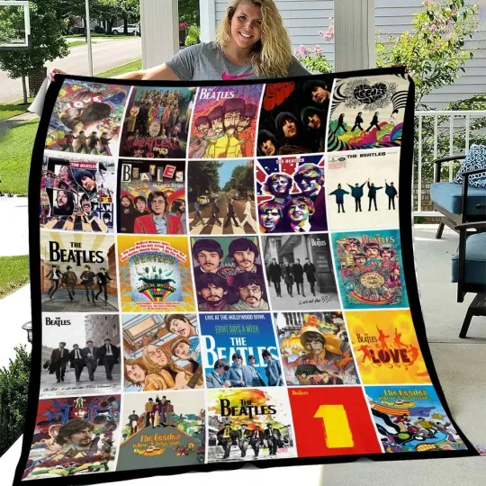 Discover Vintage Music Theme Flannel Blanket Retro Band Style Cozy Gift