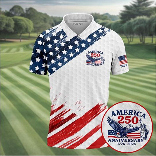 Discover America 250 Anniversary Golf Polo Shirt 17762026 Patriotic USA Flag Polo, Independence Day Shirt, July 4th Golf Shirt