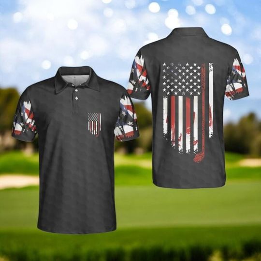 Discover American Flag Golf Polo Shirt, Patriotic Golf Gift for Dad Husband, USA Golf Shirt Men