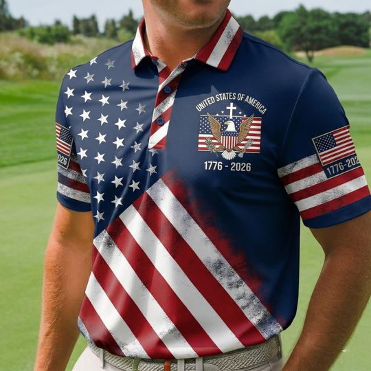 USA 250th Anniversary Golf Polo Shirt, American Flag Golf Shirt, American Flag 1776-2026 Golf Shirt