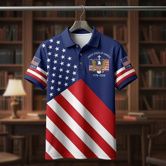 Discover USA 250th Anniversary Polo Shirt, American Flag 17762026 Patriotic Polo, USA 250 Years Shirt, 17762026 Shirt, Bald Eagle American Tee